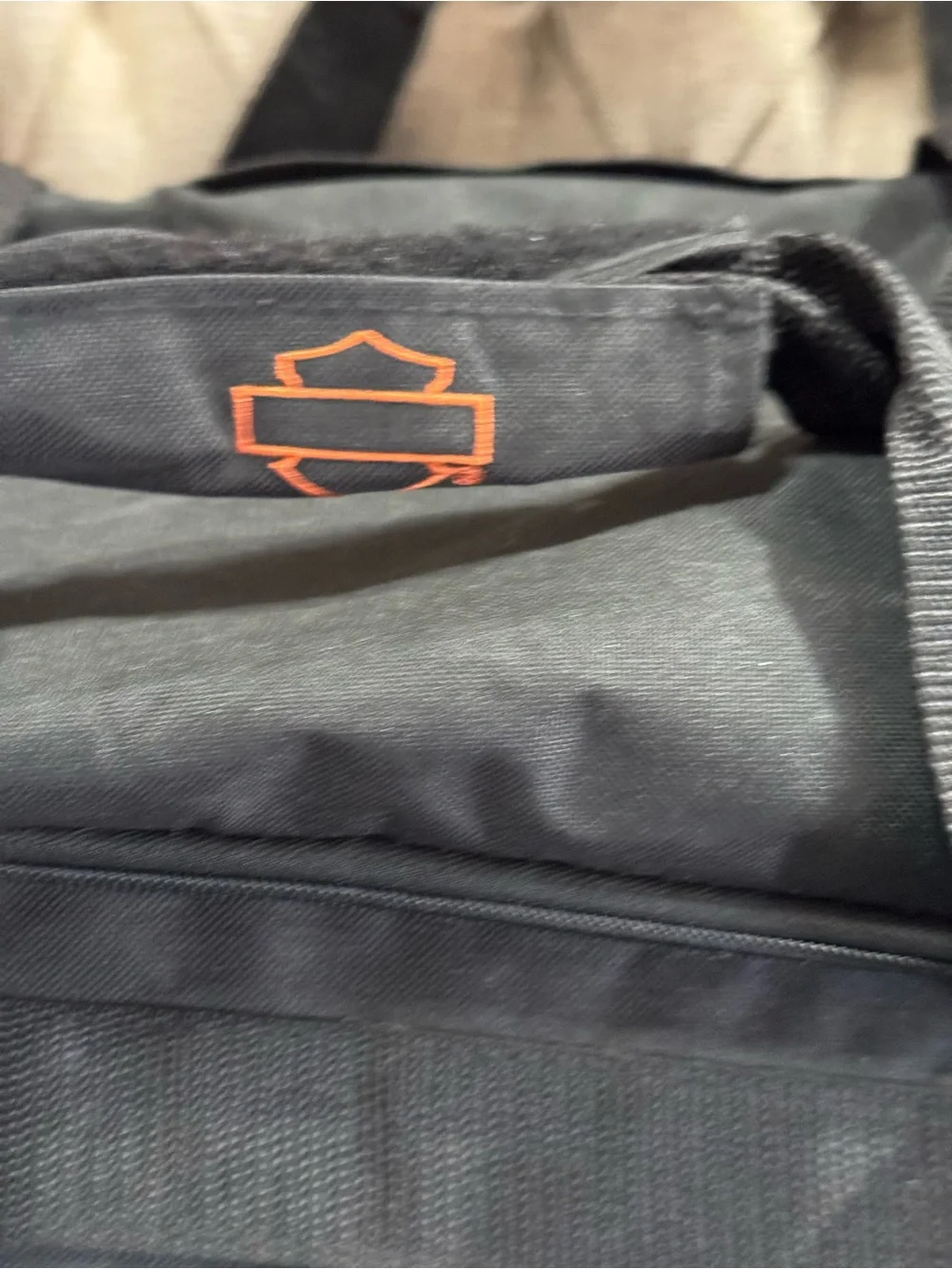 Harley-Davidson Black and Orange Duffel with Logo 21” X 12”
